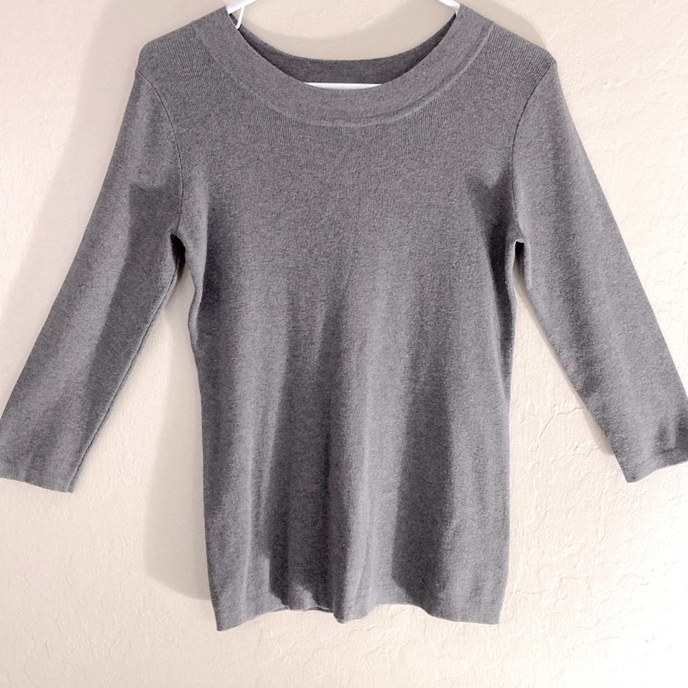 Dress Barn solid gray crew neck sweater 3/4 sleeve S